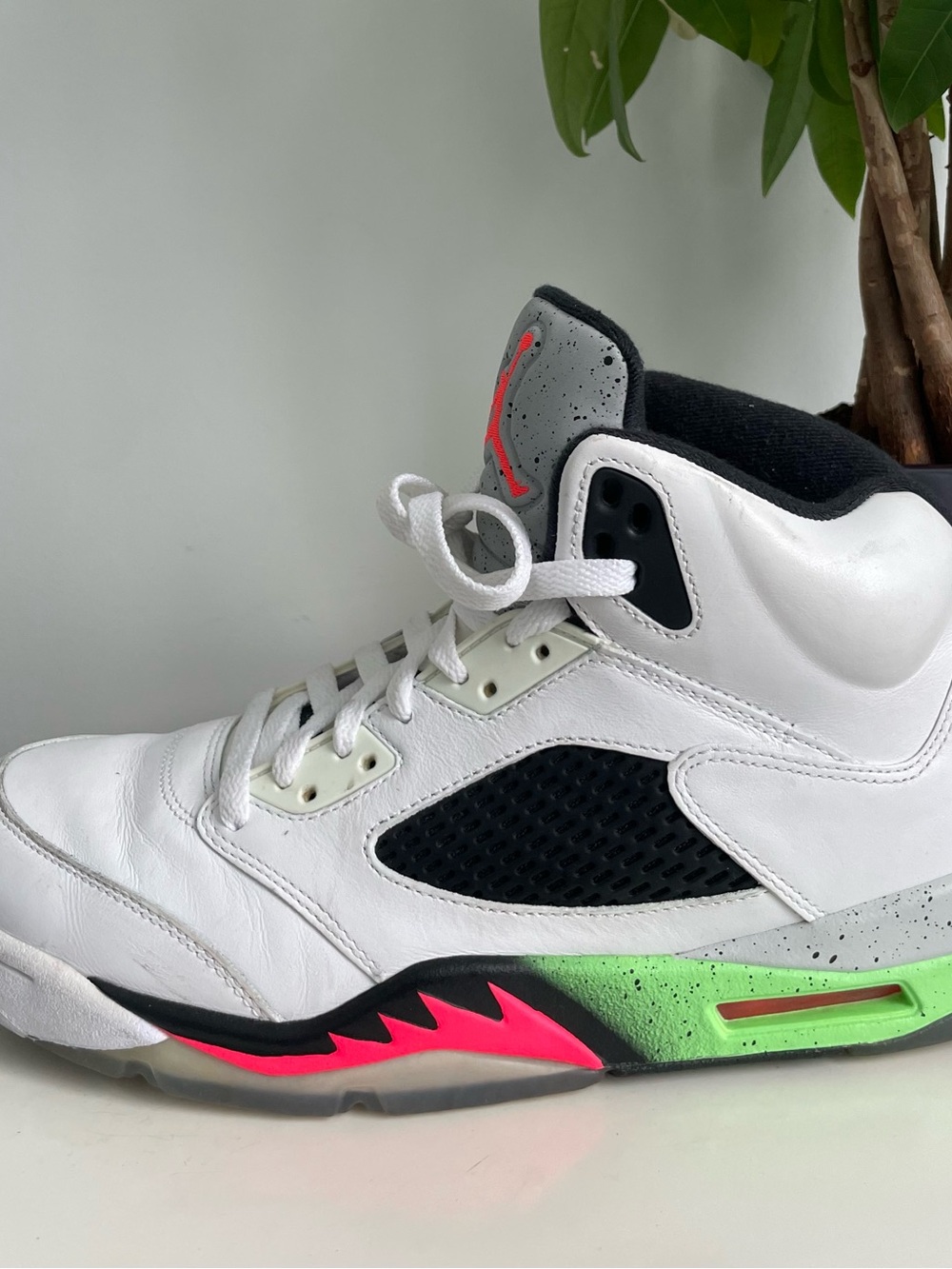 Men Size 10.5 Air Jordan 5 Retro Pro Stars White Poison Green Black Shoes